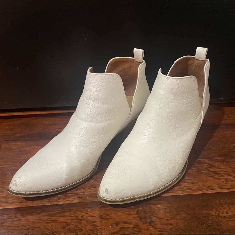 White leather ankle boots